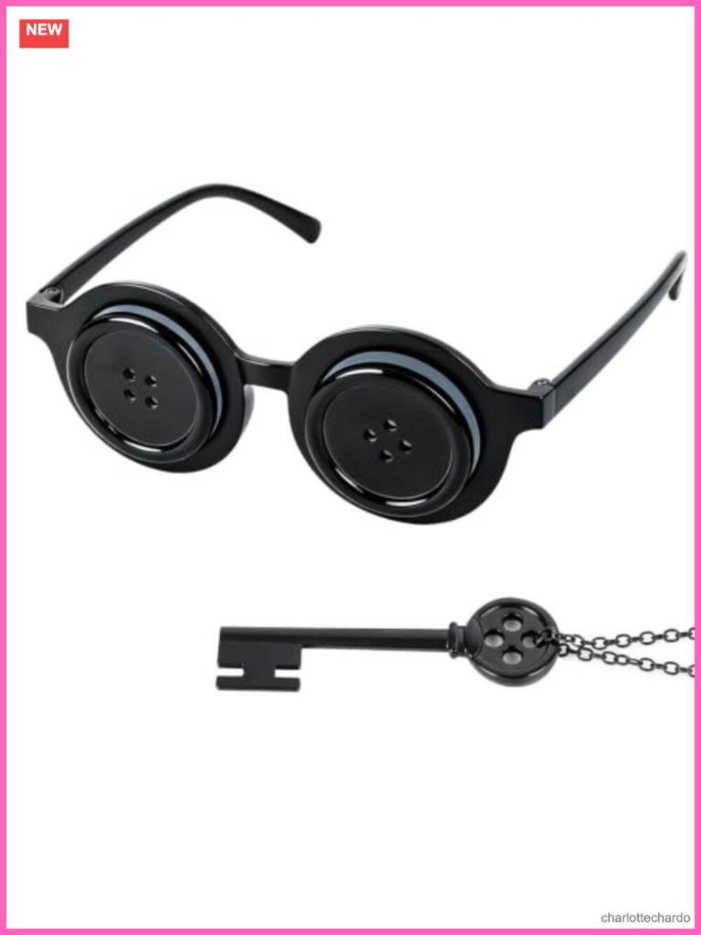 Button Eye Glasses & Key Necklace Halloween Costume Accessory Set